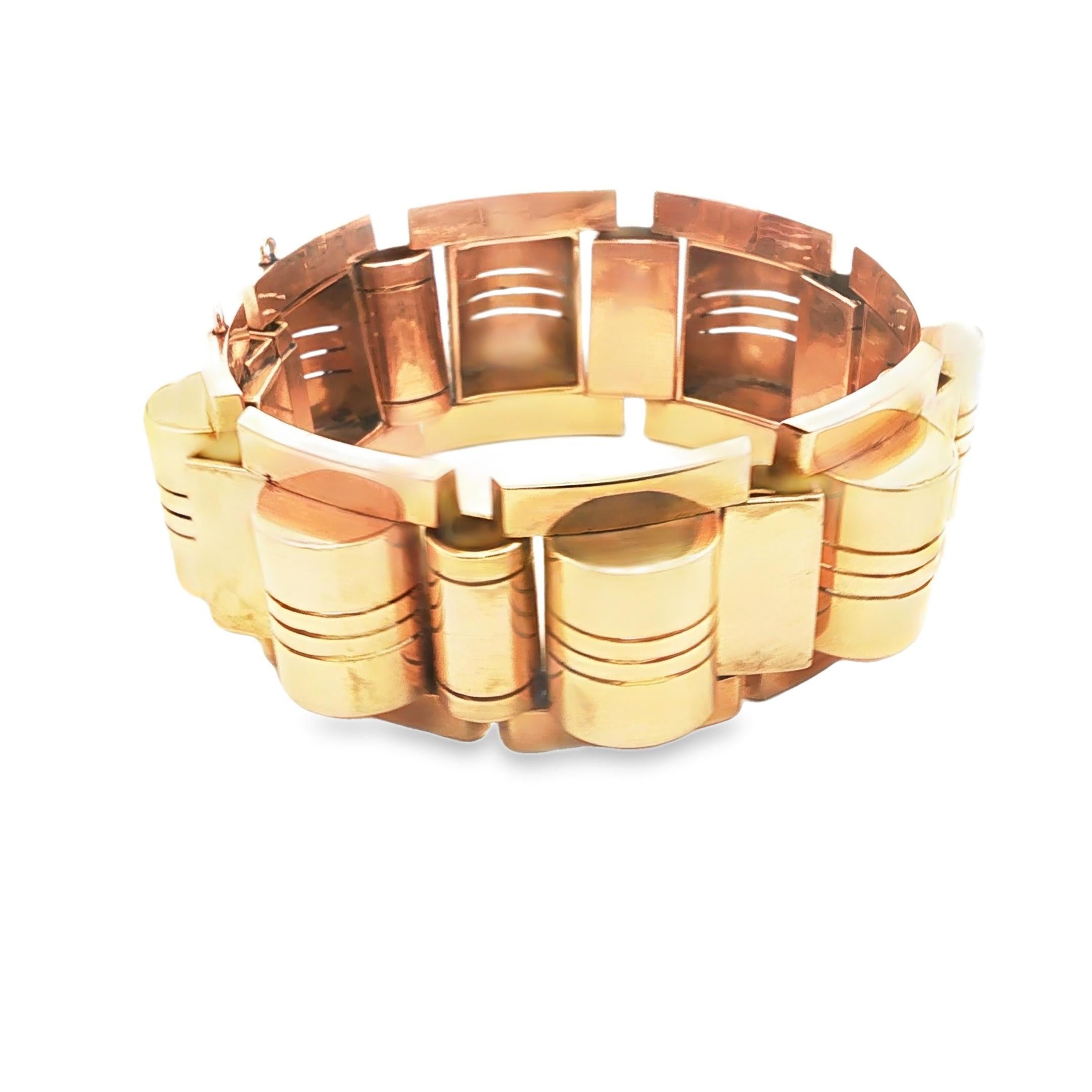 Rétro Bracelet Tank rétro en or jaune 18K 107.5grs en vente