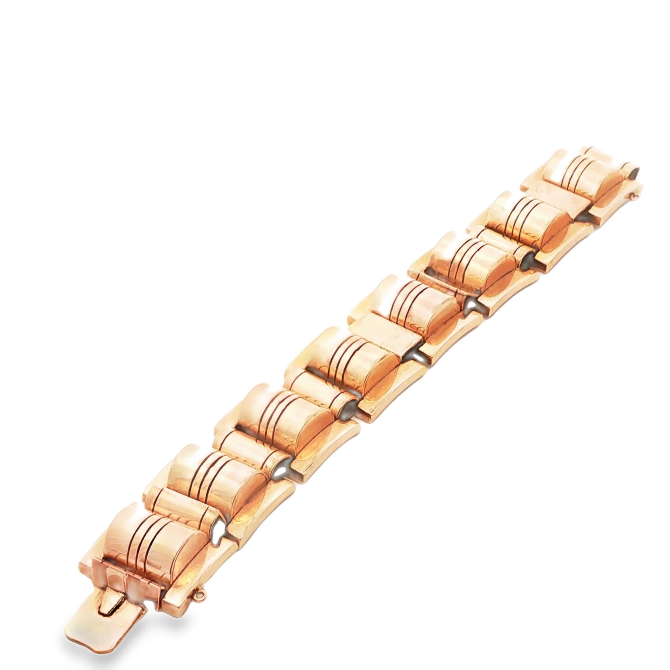 Bracelet Tank rétro en or jaune 18K 107.5grs Bon état - En vente à New York, NY