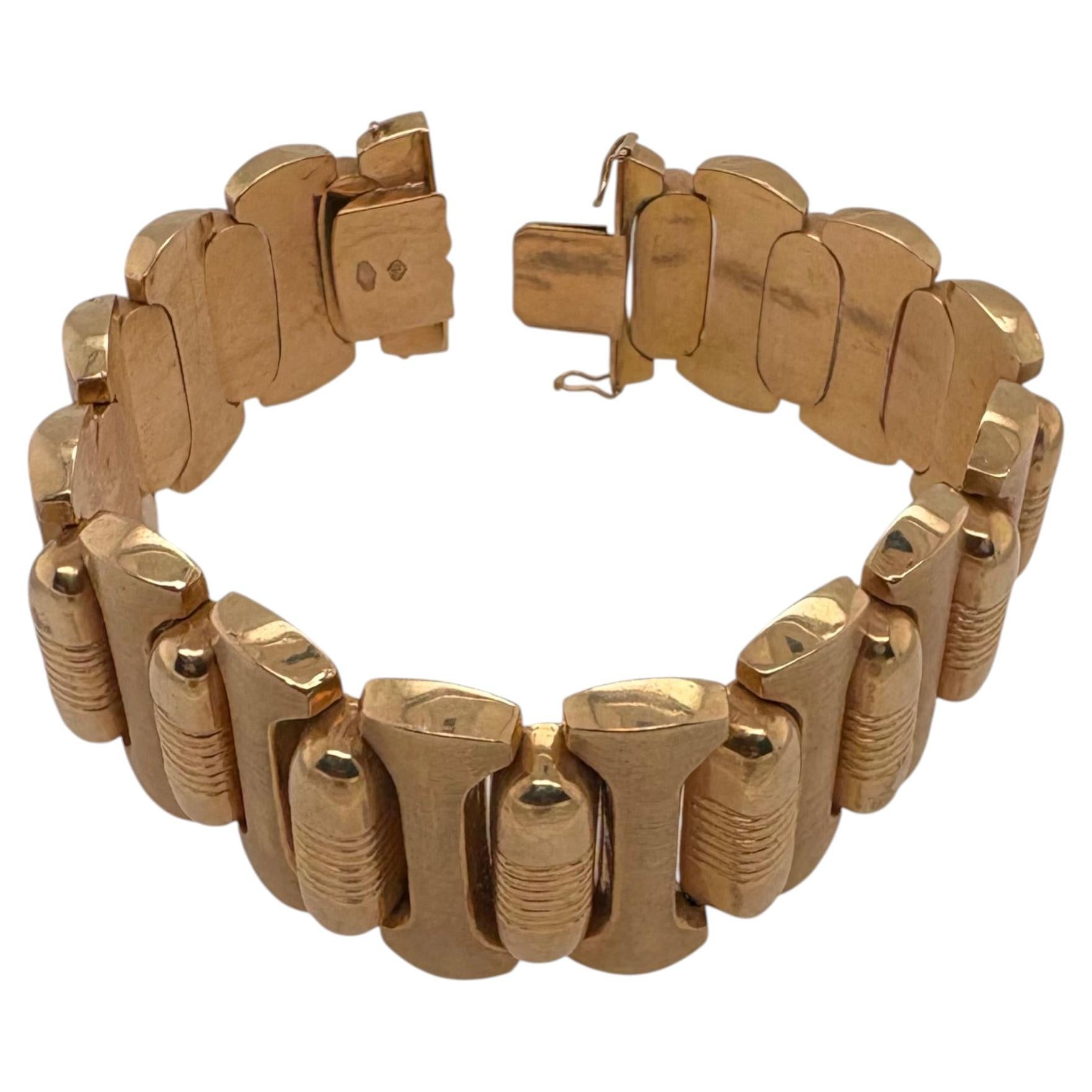 Bracciale Tank retrò in oro giallo 18 carati, vintage, 70 g, italiano, Verbania, anni '40