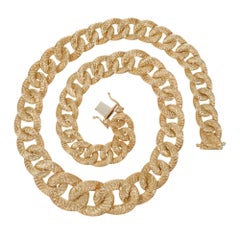 18k Yellow Gold Reversable Textured Polished Graduated Link Necklace