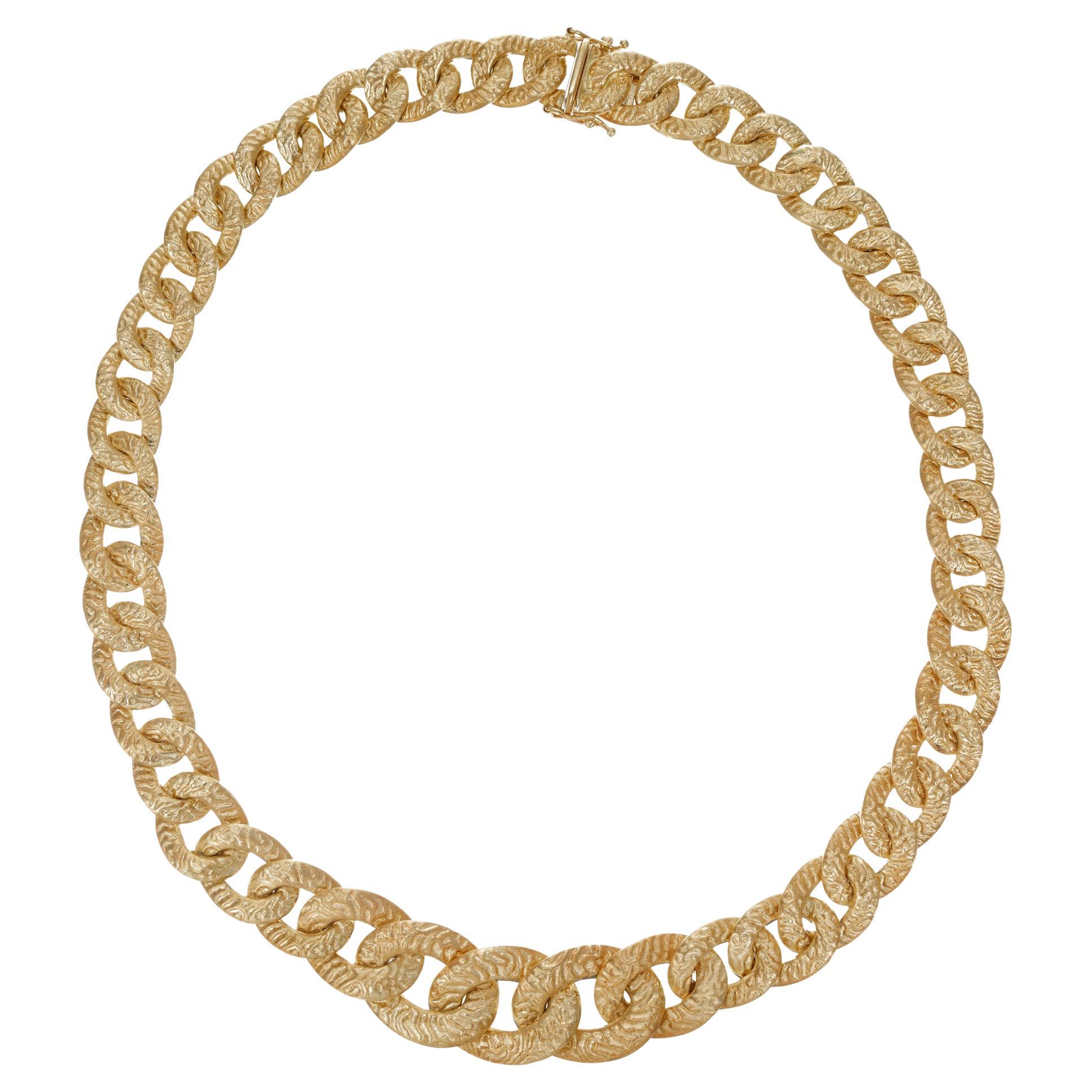 18k Yellow Gold Reversable Textured Polished Graduated Link Necklace For Sale