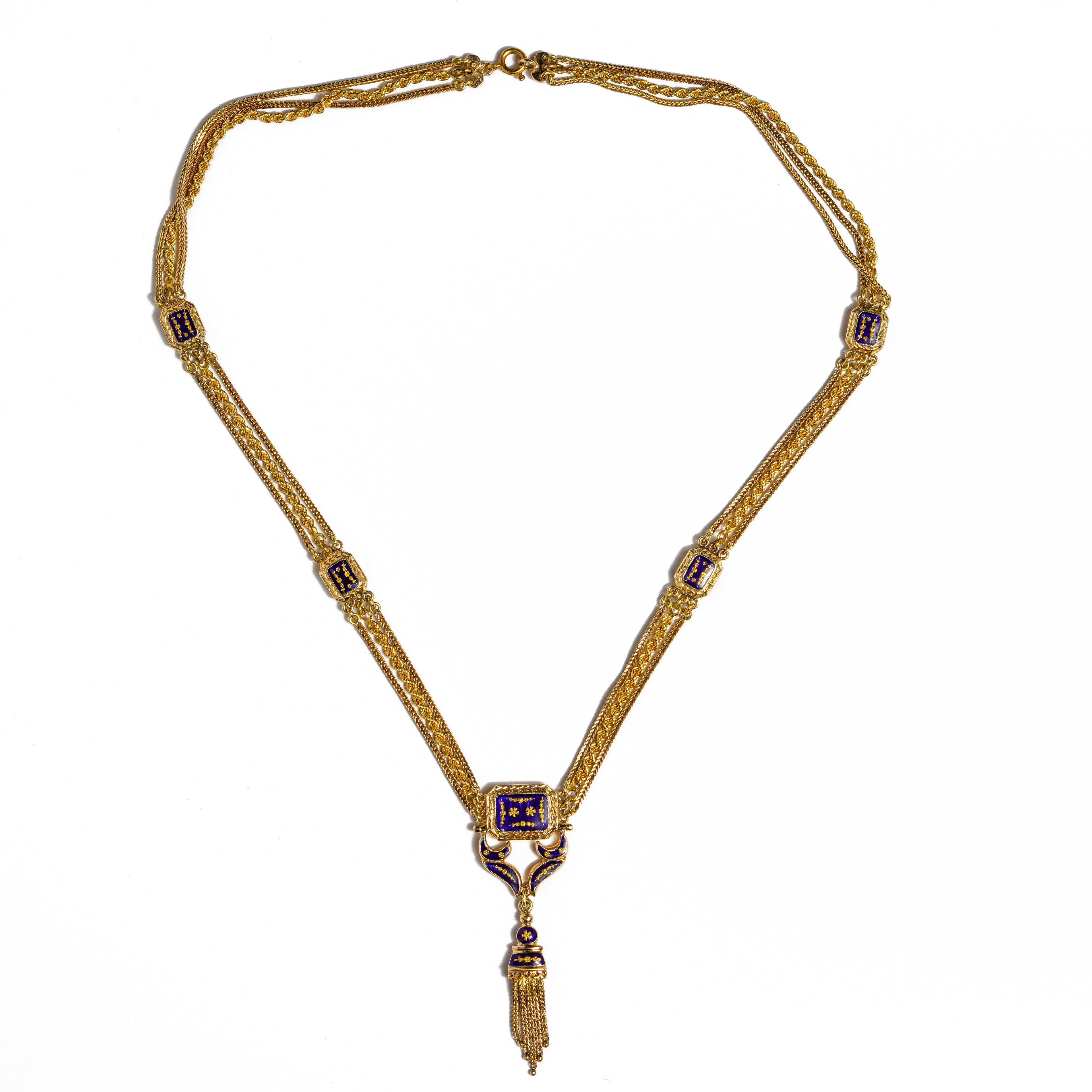 Anglo-Indian 18k Yellow Gold Reversible Enamel Necklace