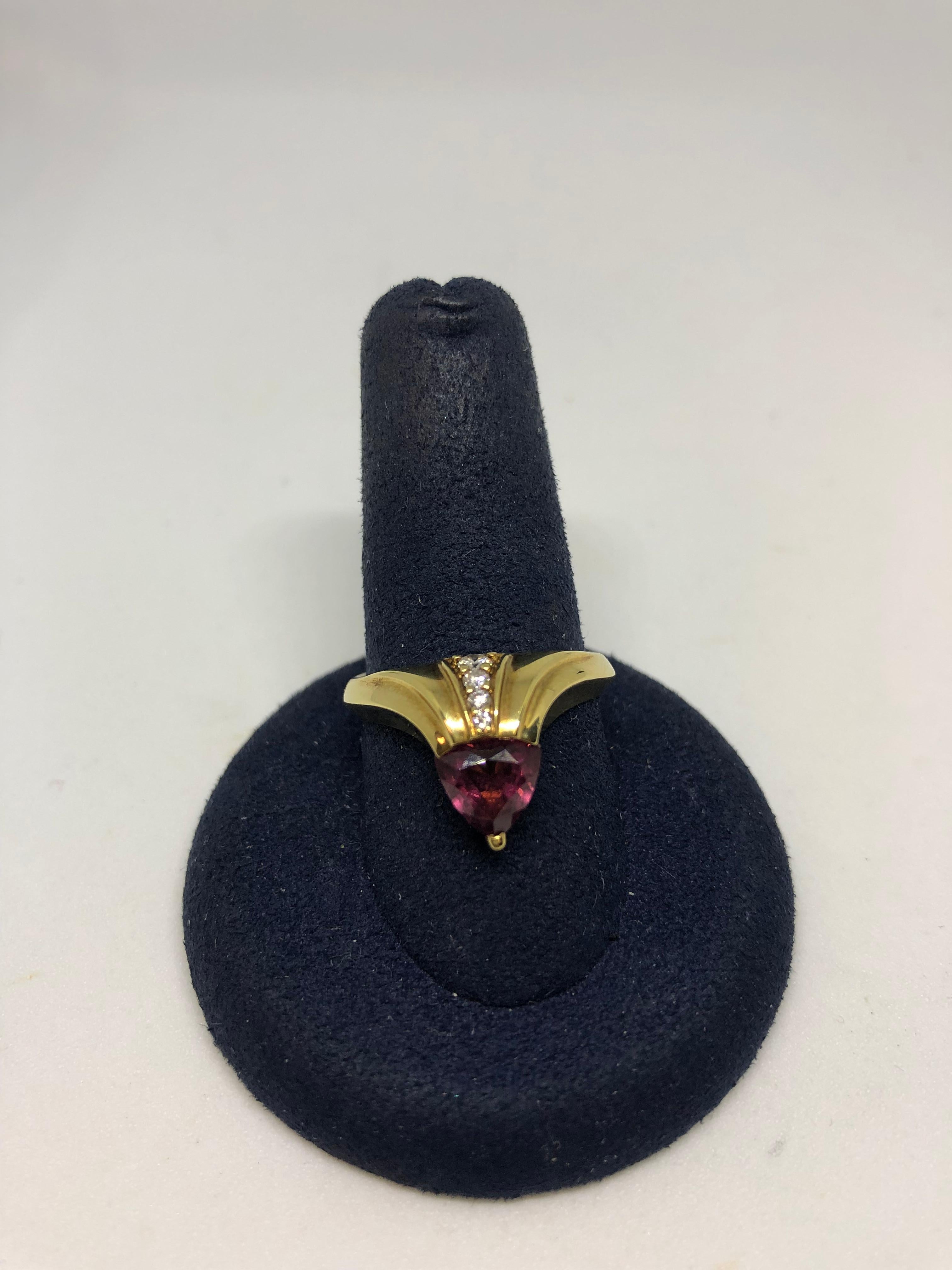 18 Karat Yellow Gold Rhodelite Garnet and Diamond Ring by Jose Trillos For Sale 1