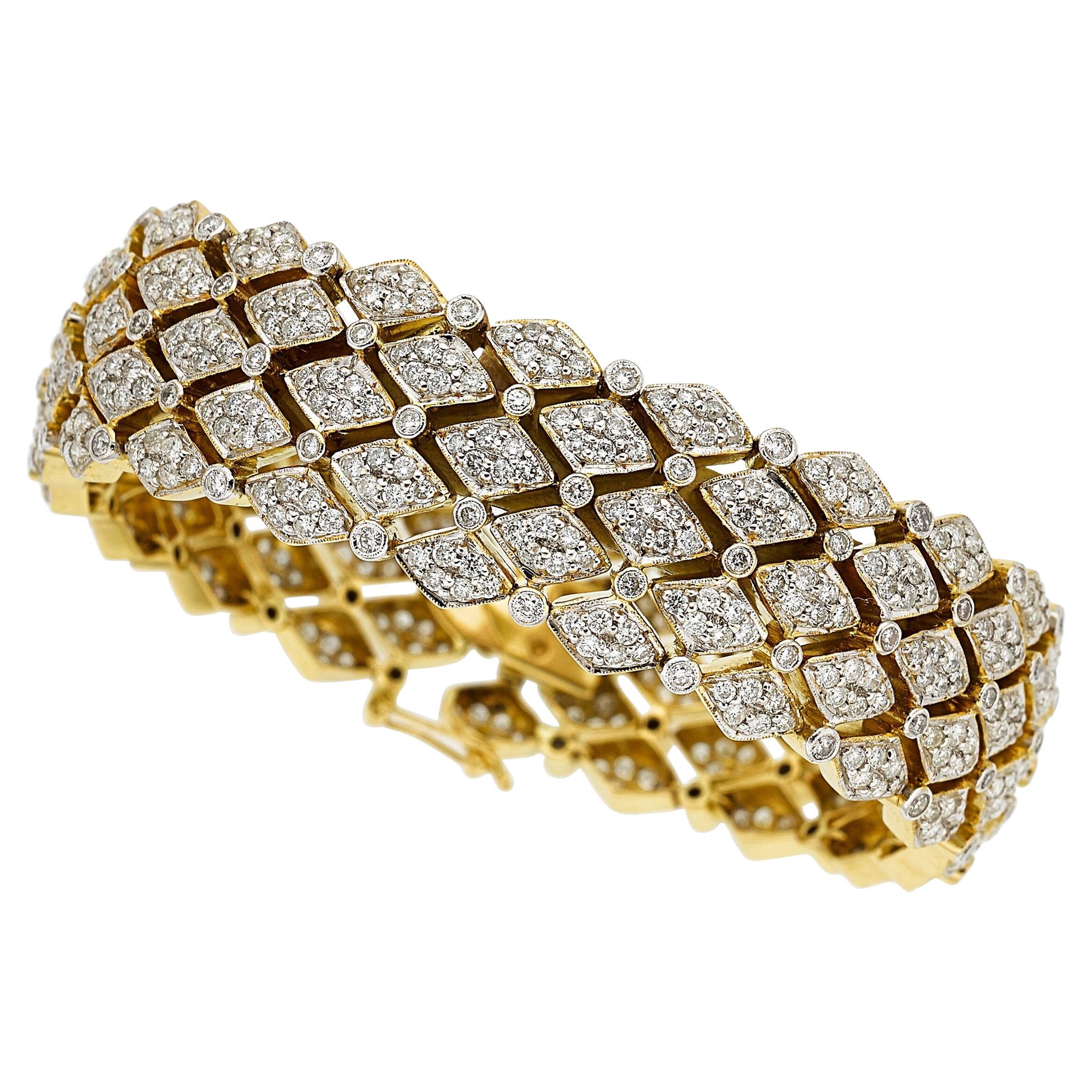 Bracelet en or jaune 18 carats et rhodium avec plaque de diamants pleine taille de 6,95 carats, taille 7,5