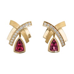 18k Yellow Gold Rhodolite Garnet Earrings with Diamonds, by Gloria Bass