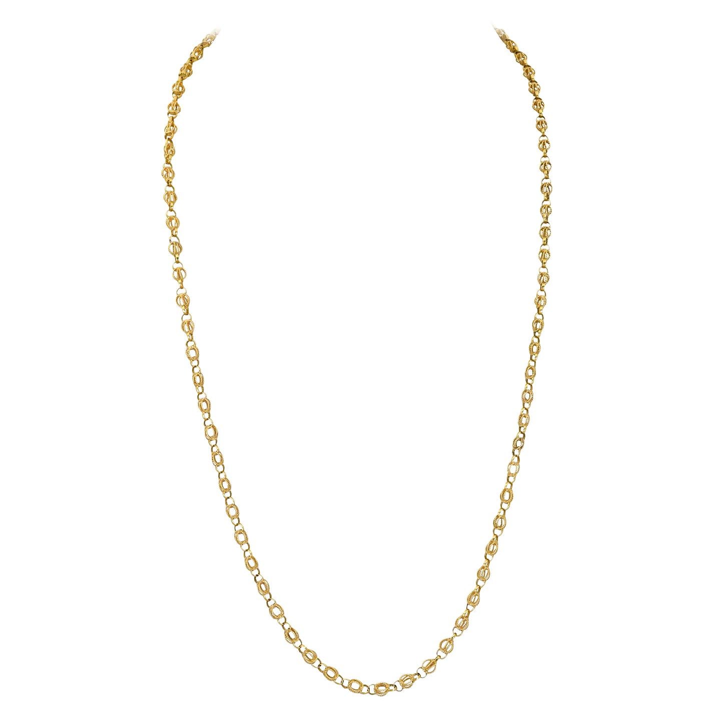 18k Yellow Gold Ribbed Circlular Chain Necklace