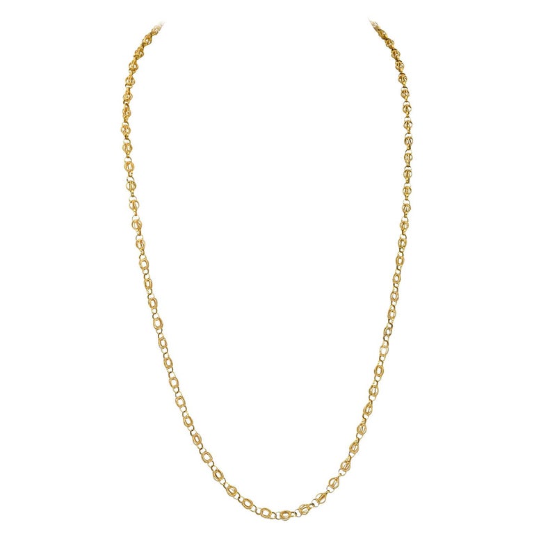 18k Yellow Gold Ribbed Circlular Chain Necklace For Sale at 1stDibs