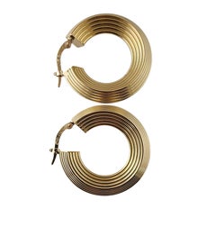 18k Yellow Gold Ribbed Hoop Earrings #23062