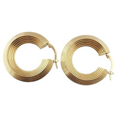 18k Yellow Gold Ribbed Hoop Earrings #23062