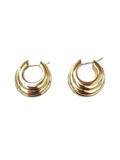 18K Yellow Gold Ribbed Hoop Earrings #25358