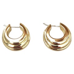 18K Yellow Gold Ribbed Hoop Earrings #25358