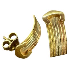 18 Karat Gelbgold gerippte dreifarbige Ohrringe