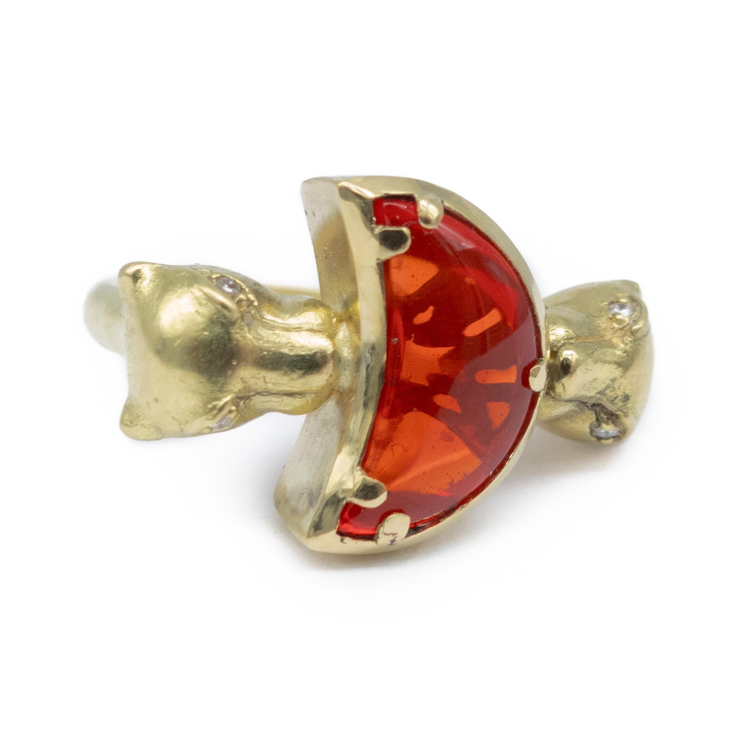 18k Yellow Gold Ring 1.8ct Fire Opal Crescent Moon Diamond Accents

Handcrafted 18k Yellow Gold Ring With 1.8ct Fire Opal & Diamond Accents – Guardians of the Treasure Collection

Step into a world of timeless artistry with this handcrafted 18k