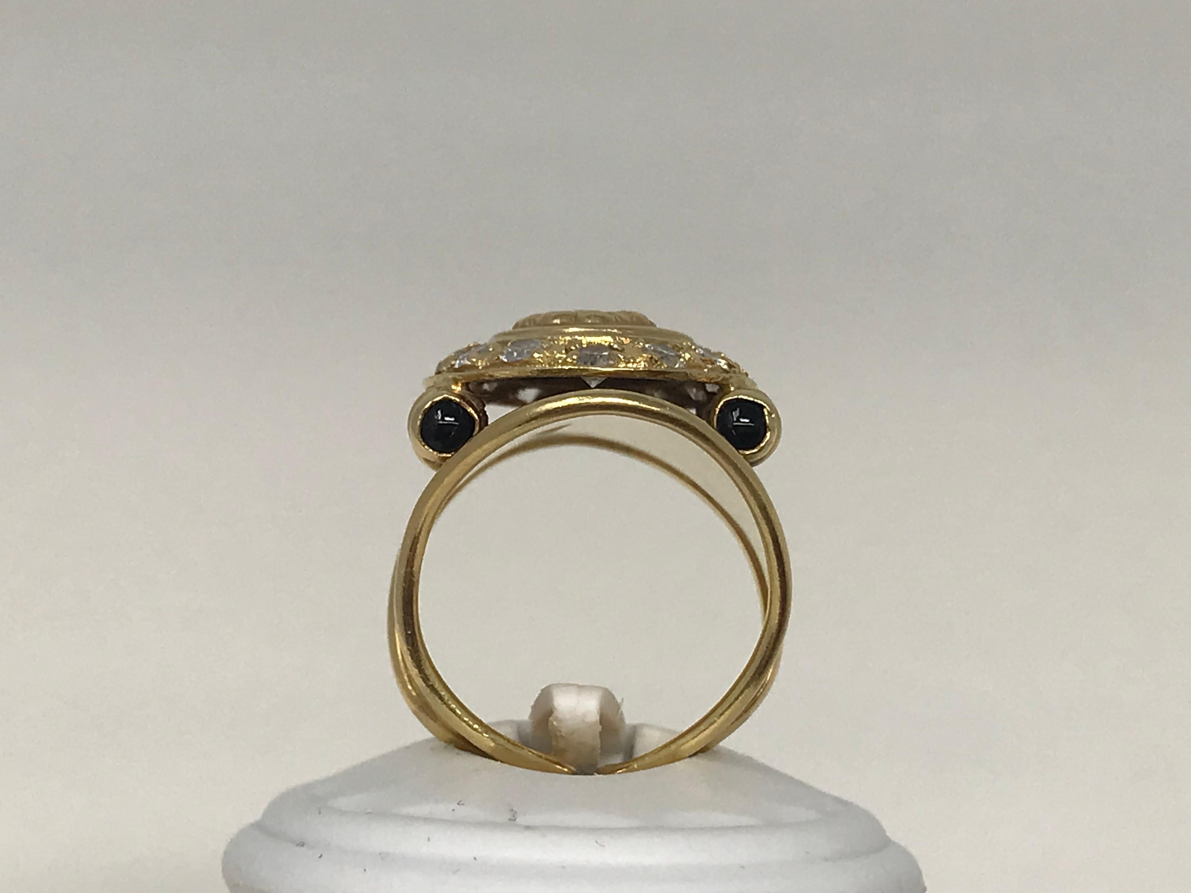 Women's 18K Yellow Gold Ring Cameo Woman Head with Stones For Sale