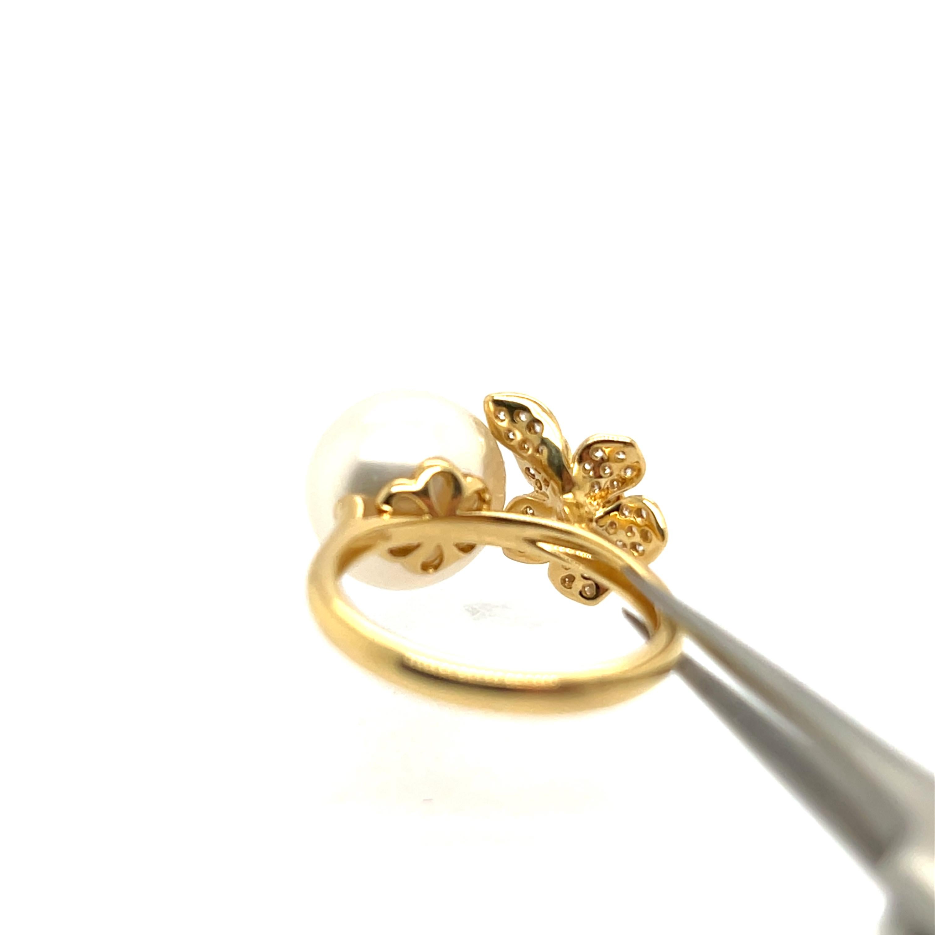 Bague en or jaune 18 carats avec perle de culture et diamants de 0,32 carat Neuf - En vente à Vannes, FR