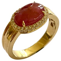 18 Karat Yellow Gold Ring, Diamonds and One '1' Star Ruby, Handmade