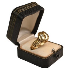 18k Yellow Gold Ring, Double Snake Head with Prong-Set Diamonds, Circa 1890