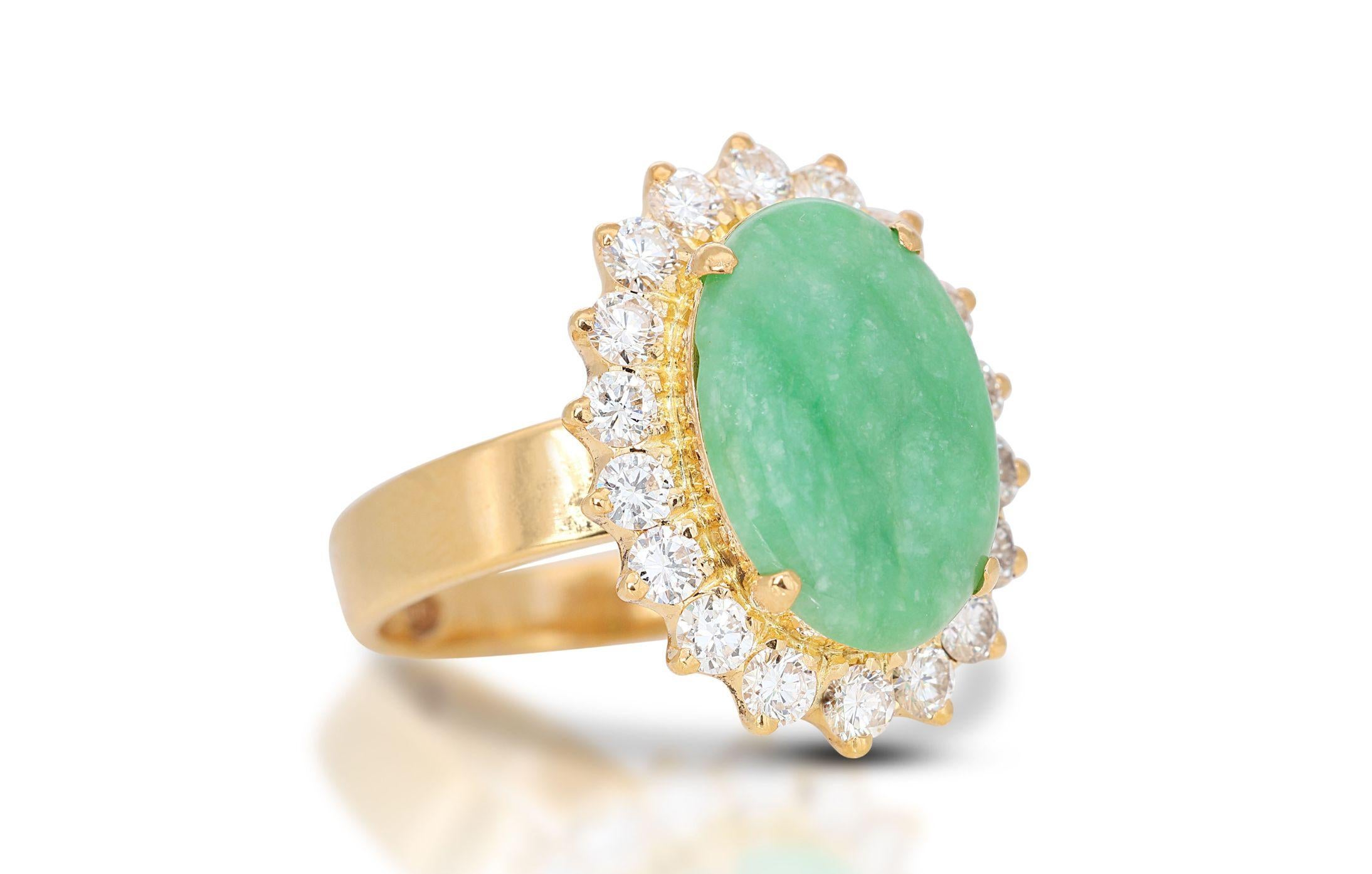 Oval Cut 18K Yellow Gold Ring Featuring a 2.70ct Translucent Green Jade For Sale