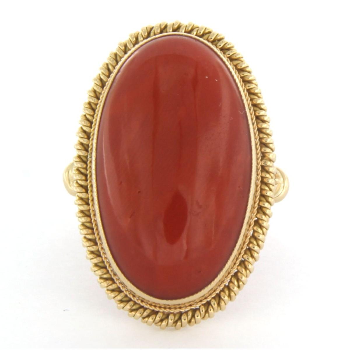 Anello in oro giallo 18k con corallo incastonato - misura US 6.5 - EU 17 (53)

Descrizione dettagliata:

La parte superiore dell'anello è ovale, larga 3,0 cm per 1,9 cm e alta 8,9 mm.

Misura dell'anello US 6.5 - EU 17 (53). L'anello può essere