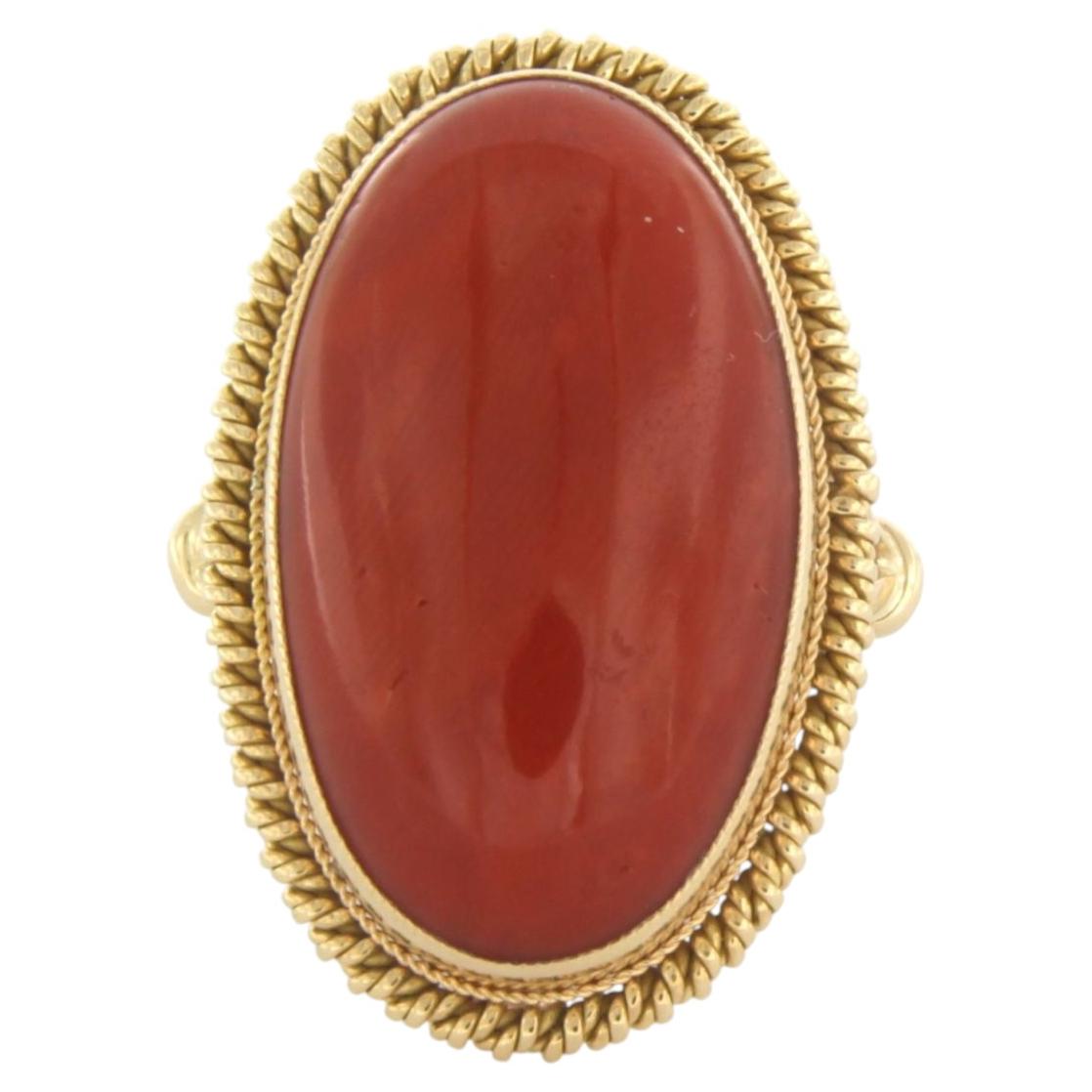 Ring aus 18k Gelbgold mit Koralle - 9,3 Gramm - Ringgröße US 6.5 - EU 17 (53)