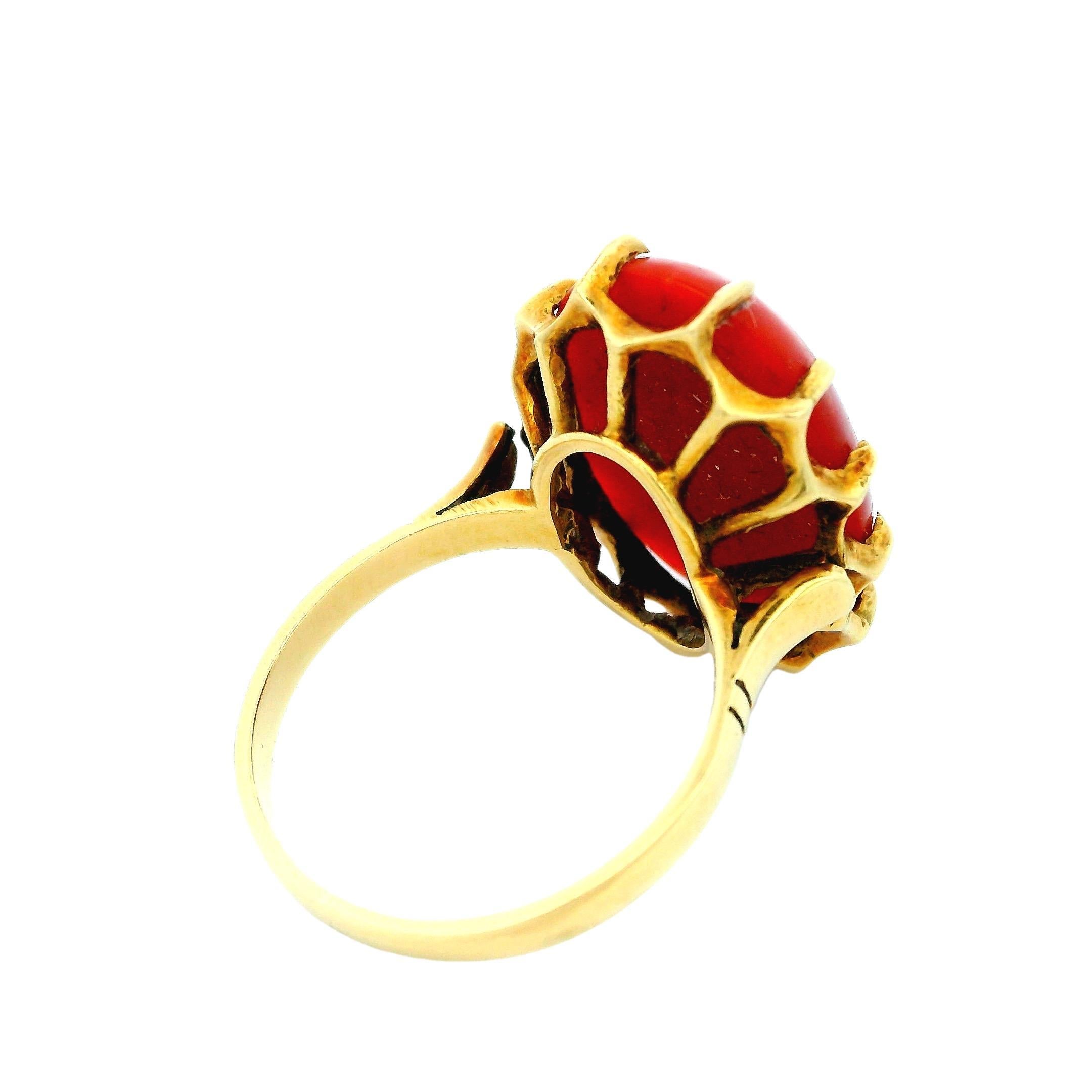 Bold and Vibrant.

Set with a Large Oval Coral.

Encased in a Prong Setting of Gold.

21st Century Italian Craftsmanship.

Size - 7

Total Weight - 6.5g