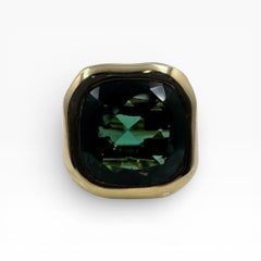 Anello in oro giallo 18 carati con 10 carati. Tormalina e diamanti. (Taglia 7,50)