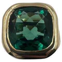 Anello in oro giallo 18 carati con 10 carati. Tormalina e diamanti. (Taglia 7,50)