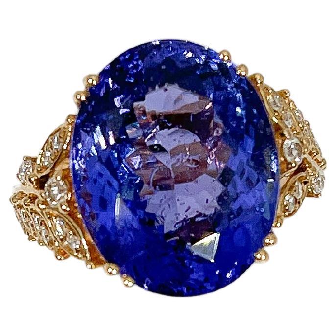 18K Yellow Gold Ring with 13.94 CT Tanzanite and .28 CTW Diamonds