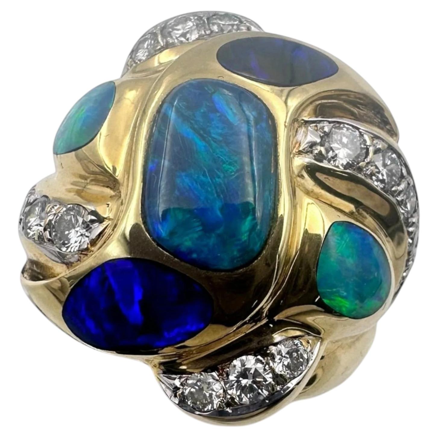 18K Gelbgold Ring mit Australischen Opalen Lapis und Diamanten. (Größe 11.00)