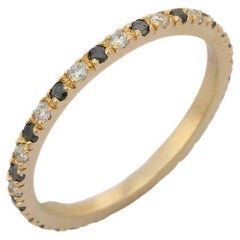 18K Yellow Gold Ring with Black and White Diamonds