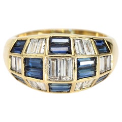 18k Yellow Gold Ring with Blue Sapphire 
Diamond Baguette Checkerboard - Size 6
