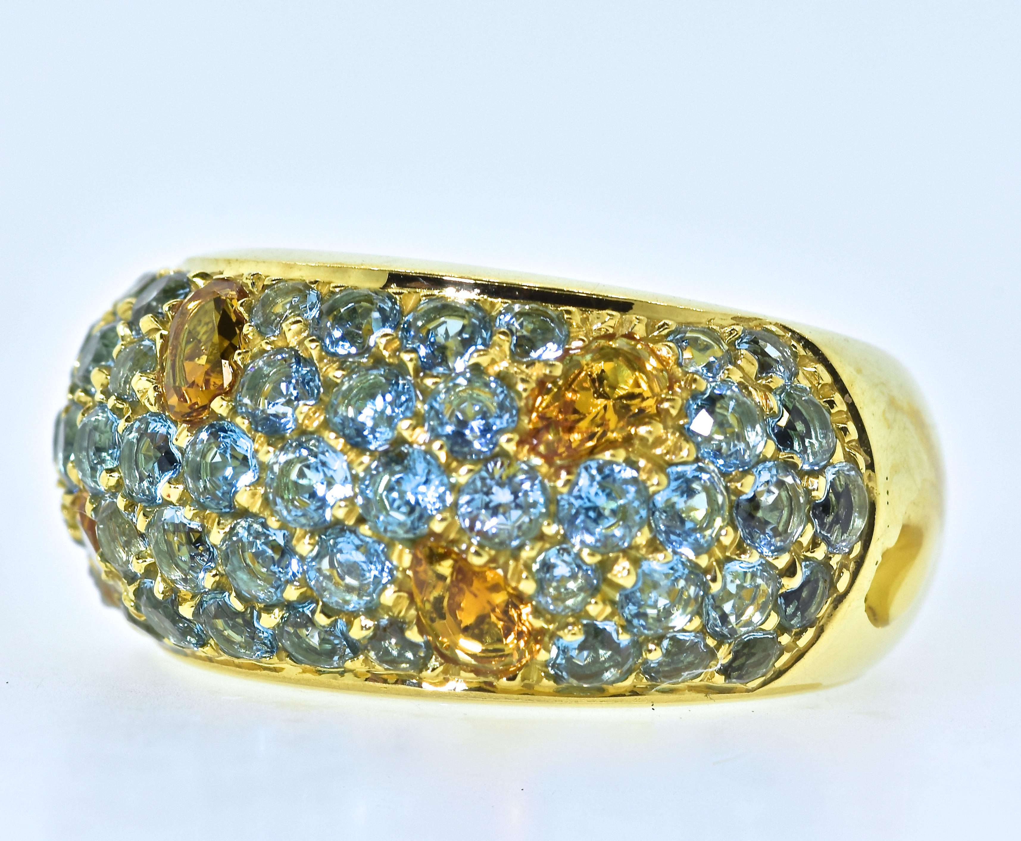 Brilliant Cut 18k Yellow Gold Ring with Citrine and Blue Topaz