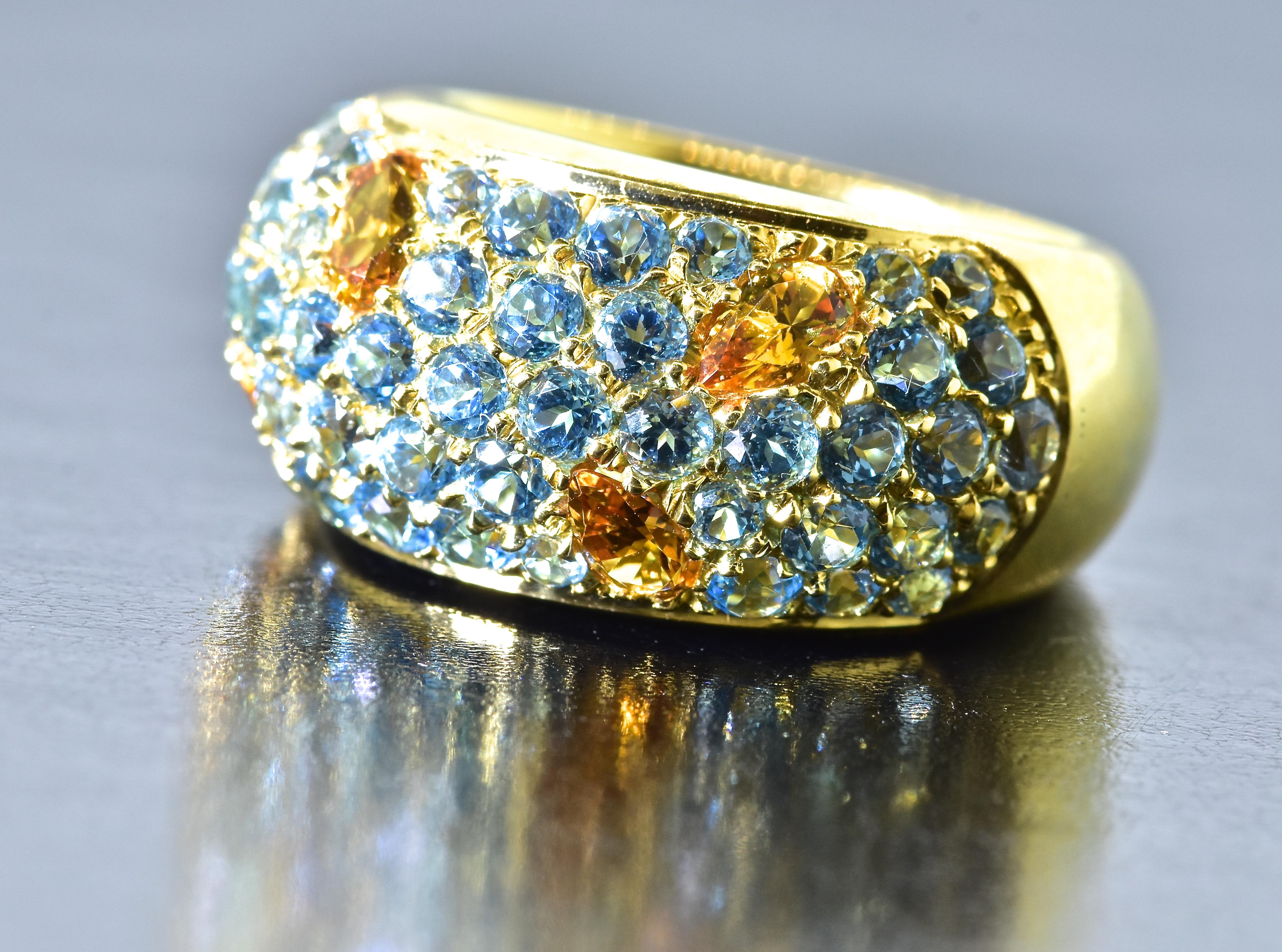 18k Yellow Gold Ring with Citrine and Blue Topaz In Excellent Condition In Aspen, CO