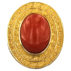 18 Karat Gelbgold Ring mit Koralle - 19.3 Gramm - Ringgröße US.S. 6,5 - EU. 17 (53)