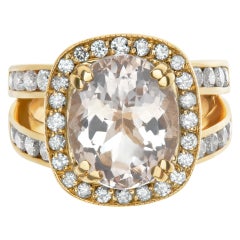 18k Yellow Gold Ring with Cushion Cut Morganite Stone, 'Over 5.30 Carats'