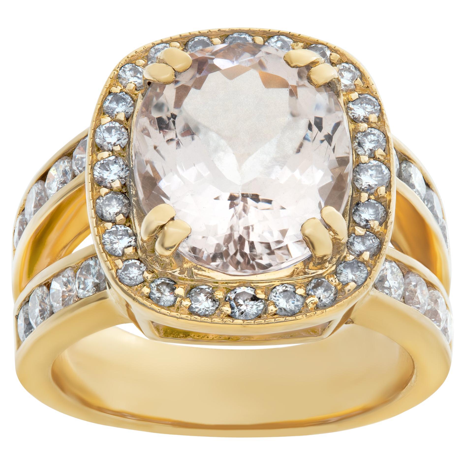 18k Yellow Gold Ring with Cushion Cut Morganite Stone, 'Over 5.30 Carats'