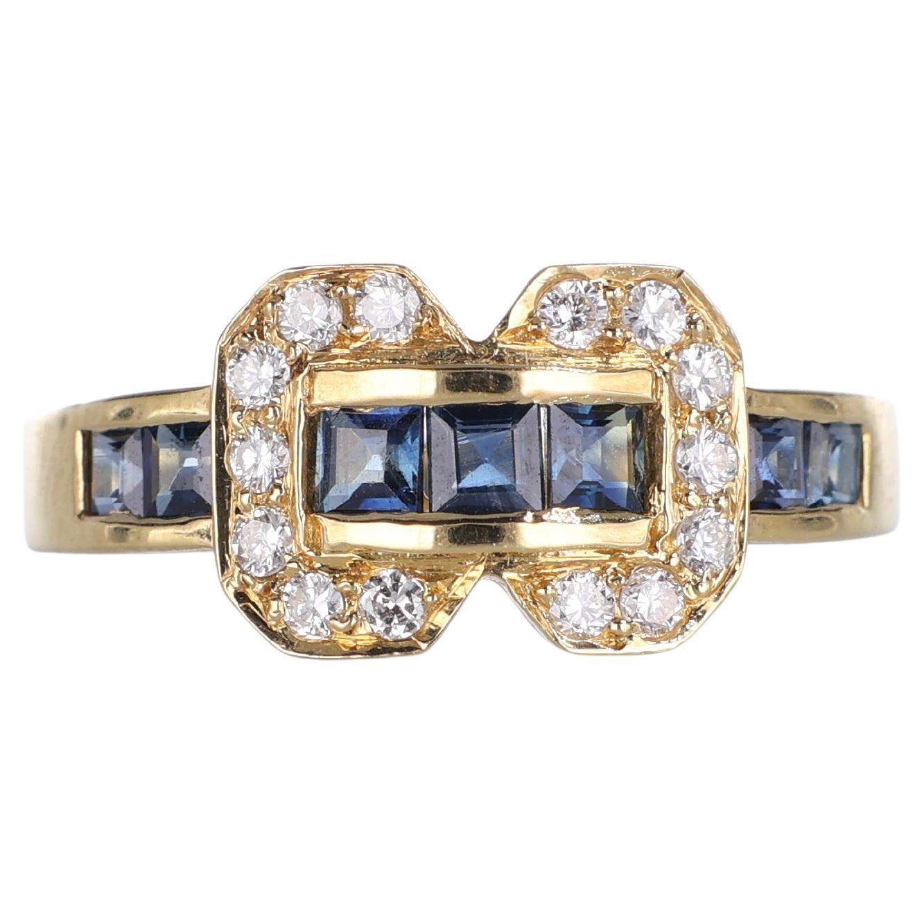 Ring aus 18k Gelbgold mit Diamantpavé und Saphir-Akzenten