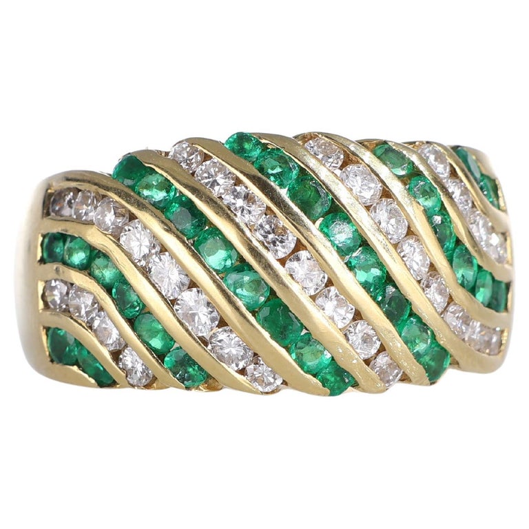 Bague Or Jaune 18 Carats Avec émeraudes Et Diamants - Taille 57 - Occasion Bon état