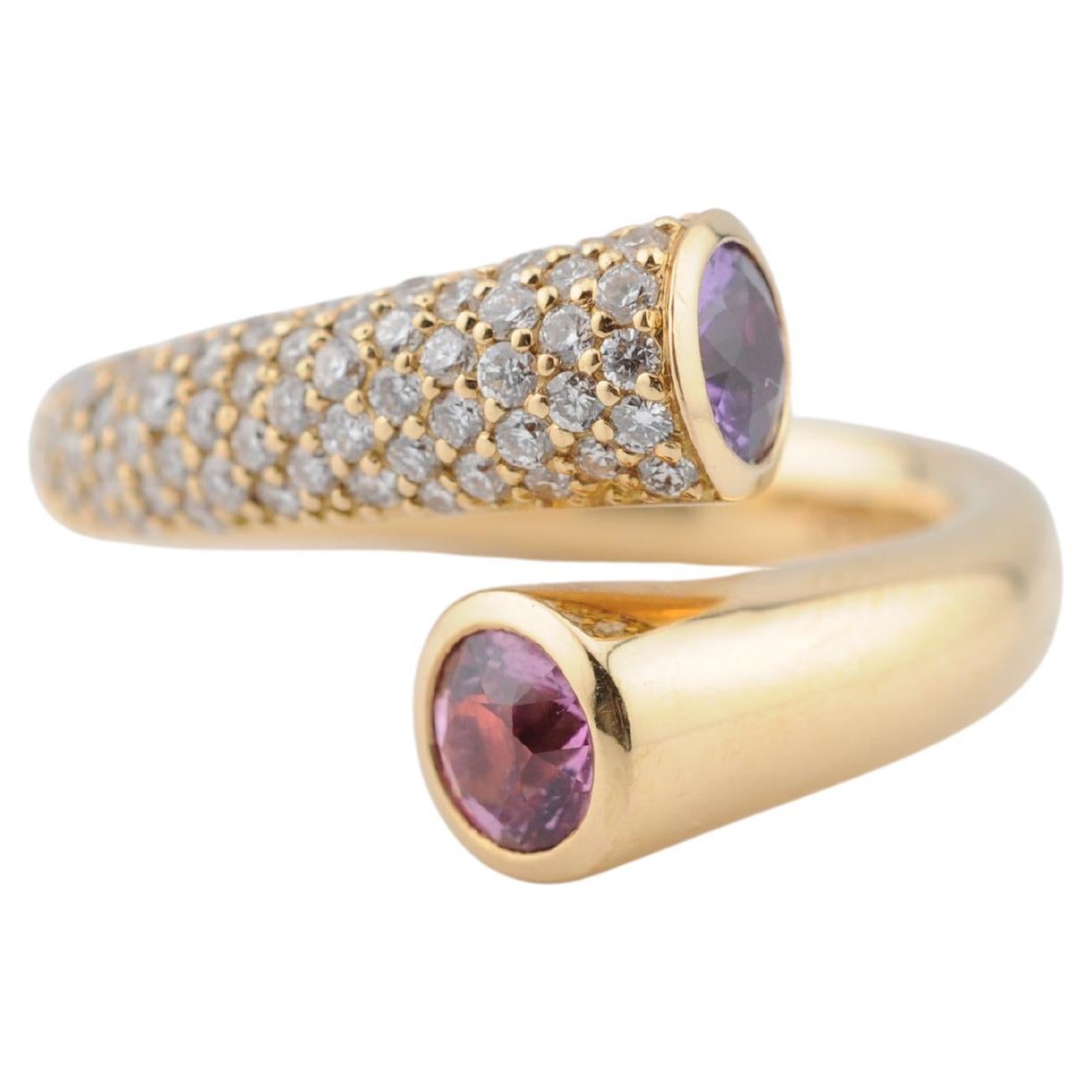 18K Yellow Gold Ring with Diamonds and Synthetic Sapphires – Approx. 0.50ct For Sale