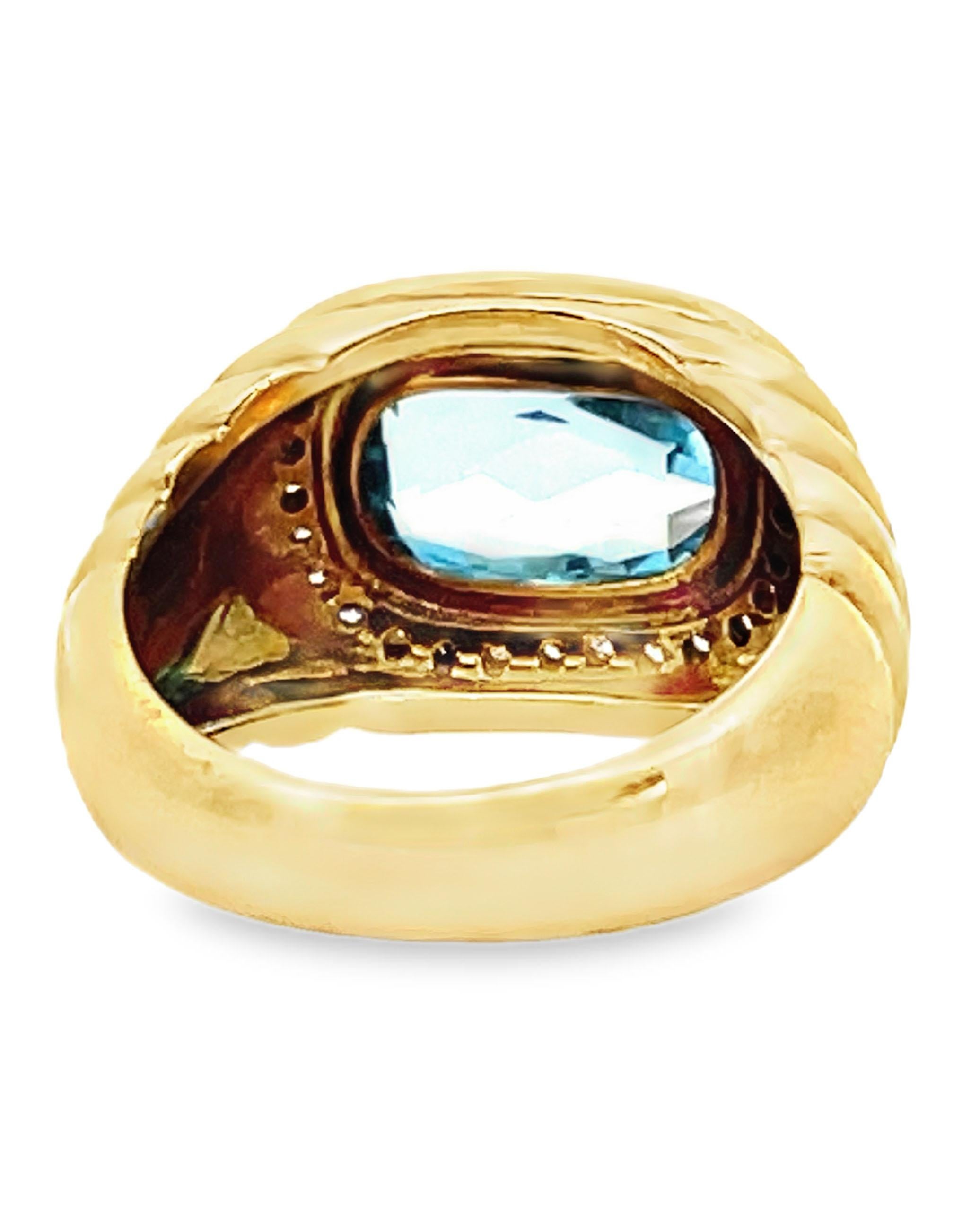 Radiant Cut 18K Yellow Gold Ring with Diamonds & Center Blue Topaz For Sale
