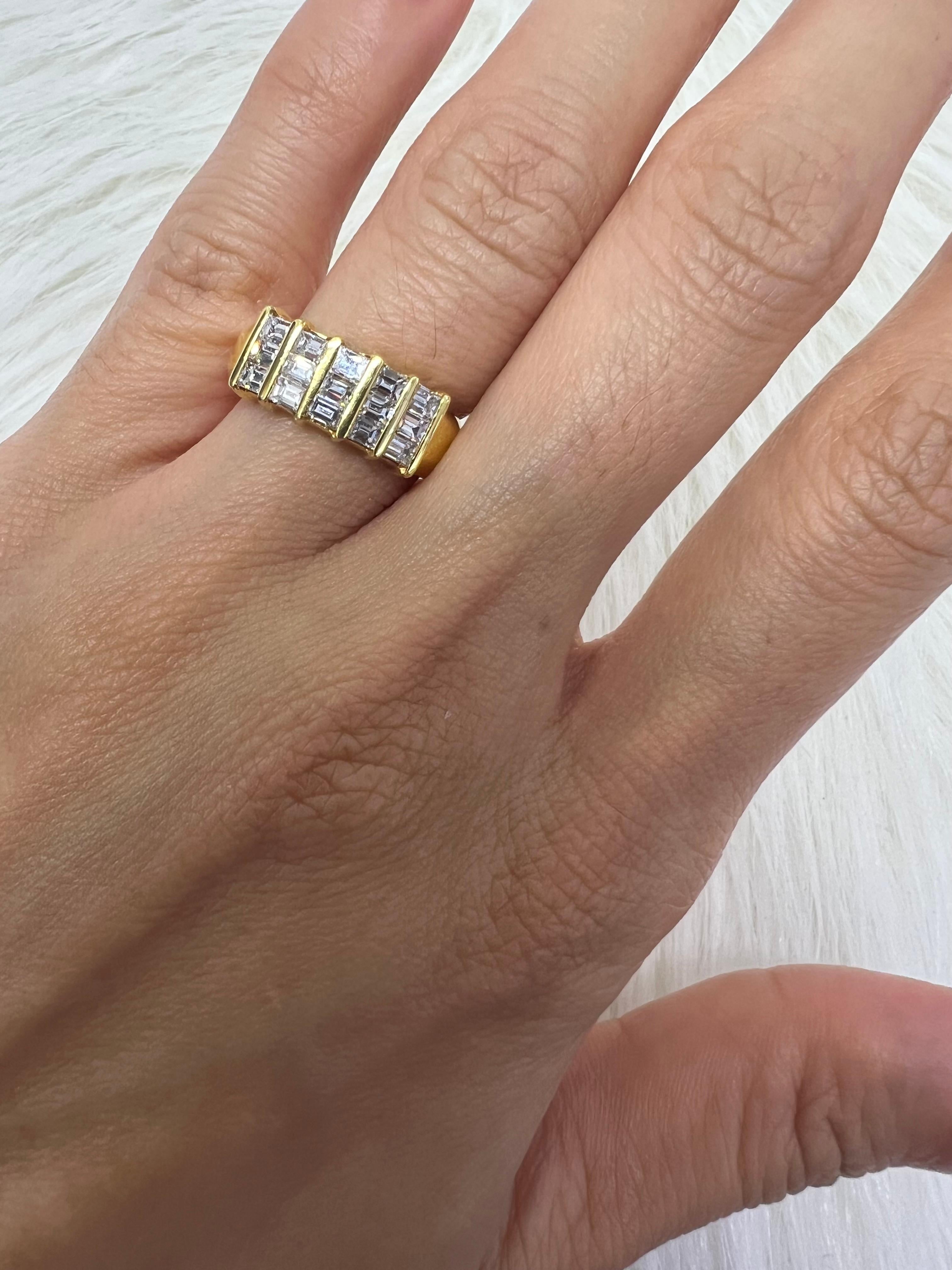 Emerald Cut 18K Yellow Gold Ring with Diamonds For Sale