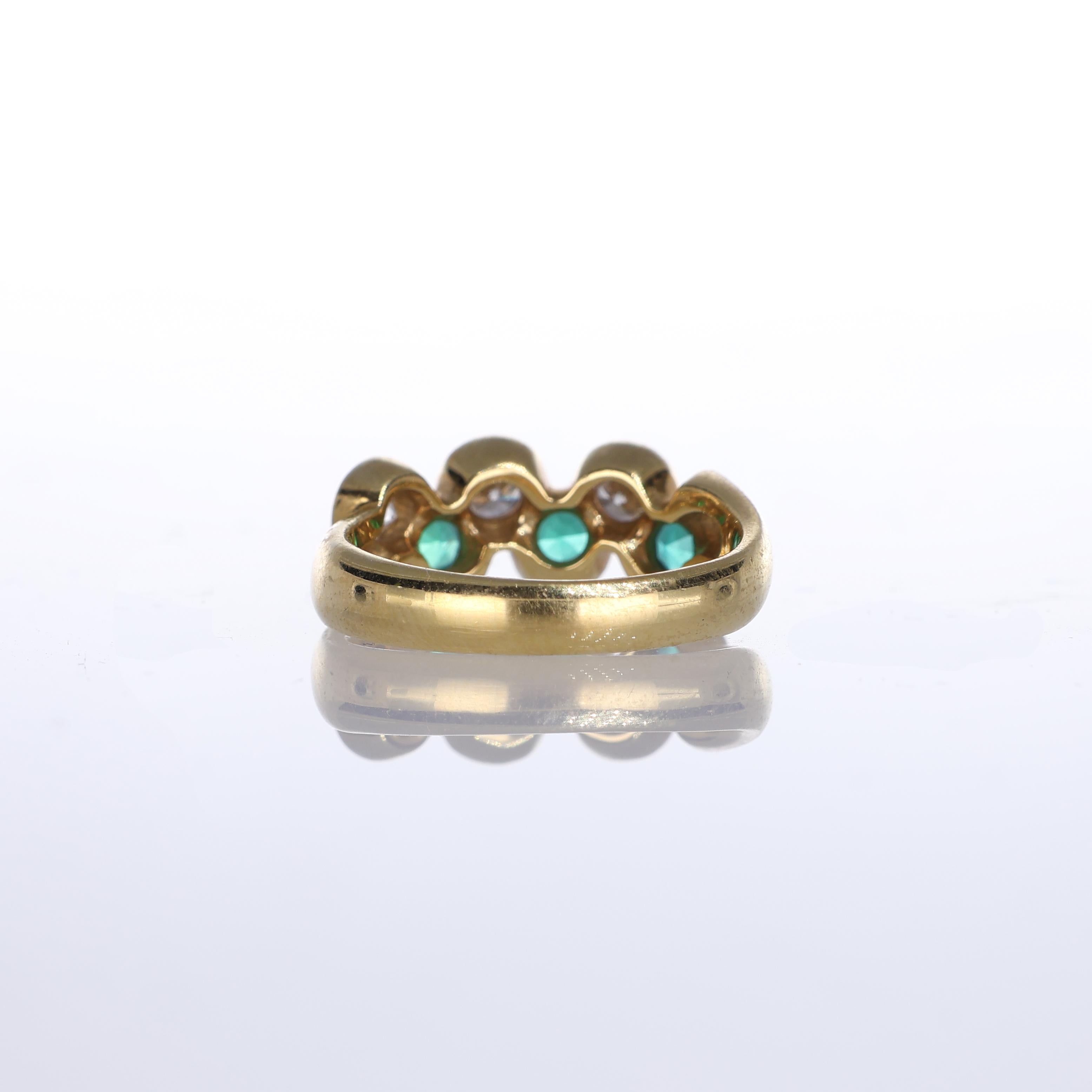 Women's or Men's 18k Yellow Gold Ring with Emeralds and Diamonds For Sale