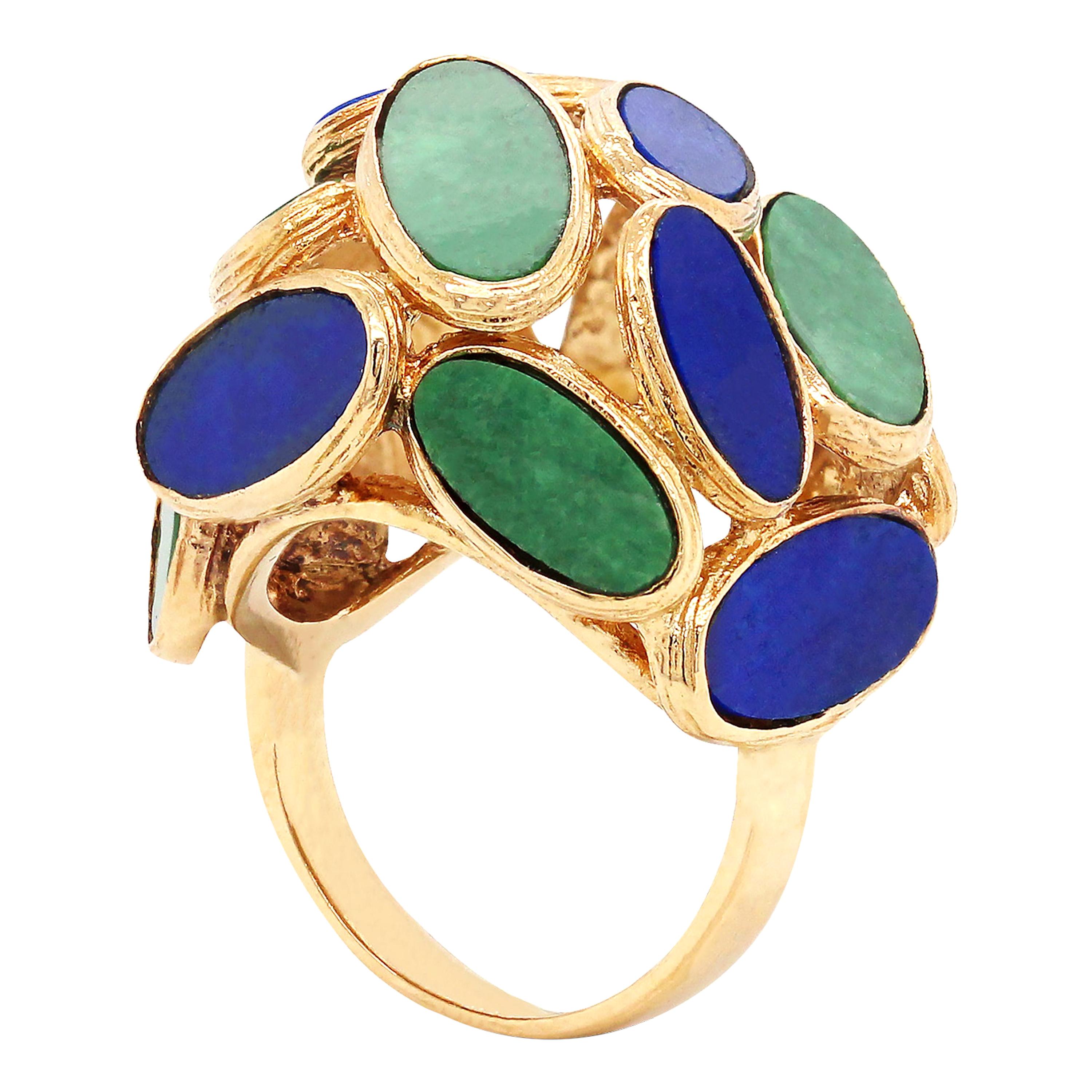 18 Karat Yellow Gold Ring with Jade and Lapis Lazuli