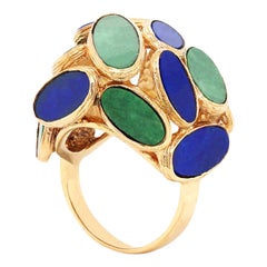 18 Karat Yellow Gold Ring with Jade and Lapis Lazuli