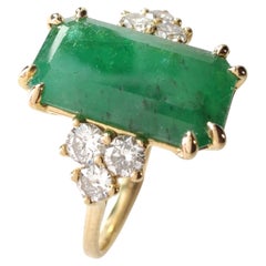 18K Yellow Gold Ring with Natural Emerald & Diamonds  Elegant Jewelry for Women