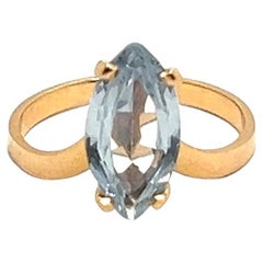 18k Yellow Gold Ring with Navette Cut Aquamarine