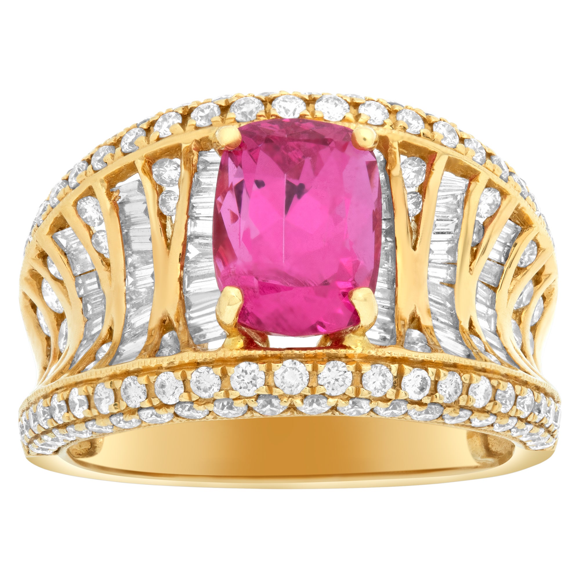 18k yellow gold ring with Oval brilliant cut pink spinel (2.73 carats) & diamond For Sale