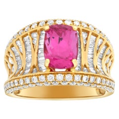 18 Karat Gelbgold Ring mit ovalem rosa Spinell im Brillantschliff (2,73 Karat) und Diamant