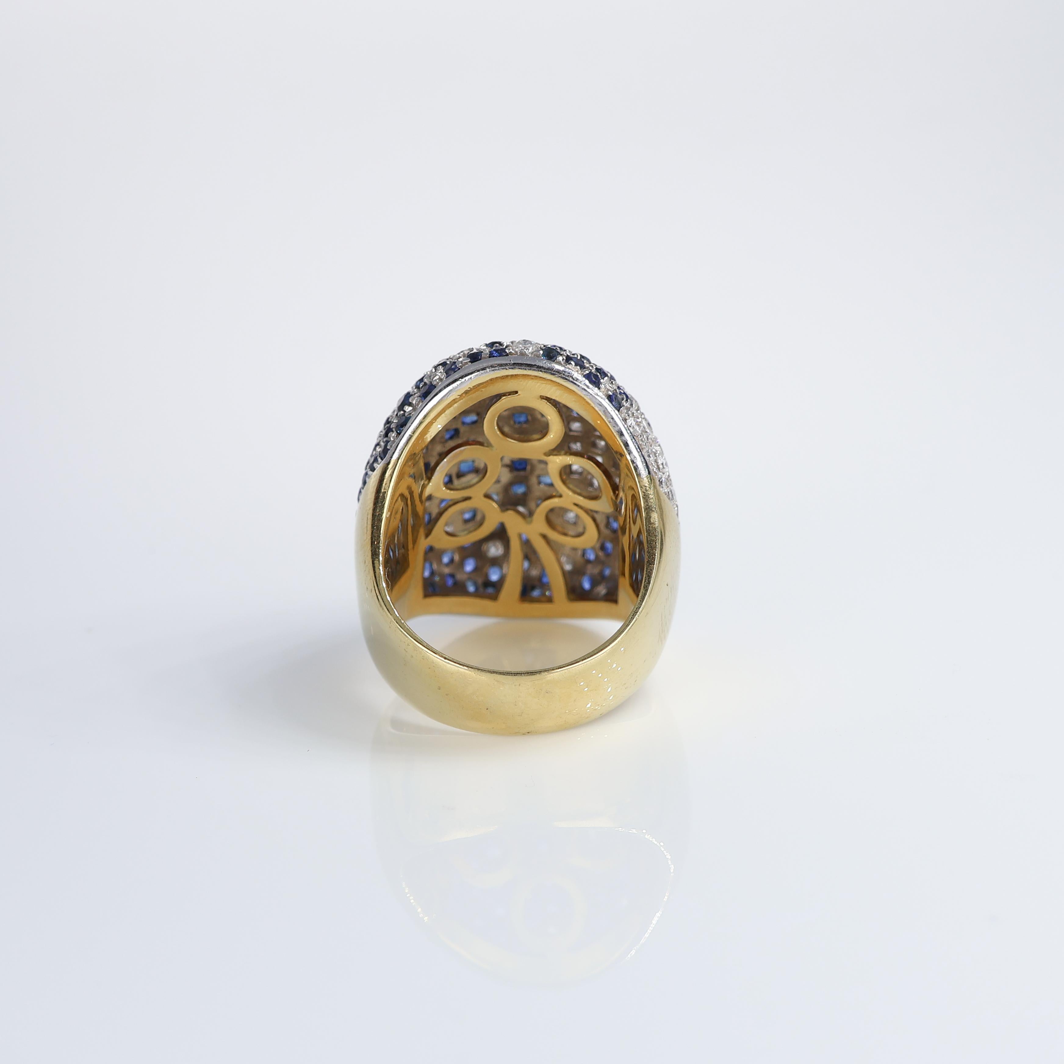 18k Gelbgold Ring mit Pavé Diamanten 2,43 ct und blauen Saphiren 8,55 ct für Damen oder Herren im Angebot