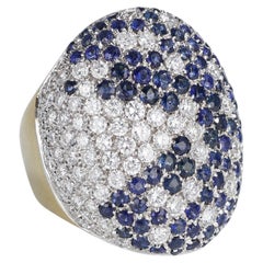 18k Yellow Gold Ring with Pavé Diamonds 2.43 ct and Blue Sapphires 8.55 ct